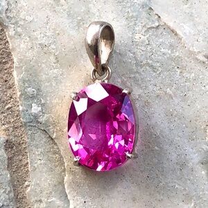 Hot Pink Faceted Stone Pendant Sterling Silver Classic Setting